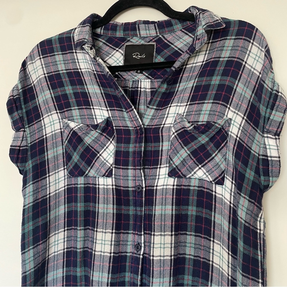 Rails Britt Short Sleeve Button Up Plaid Shirt Bl… - image 3